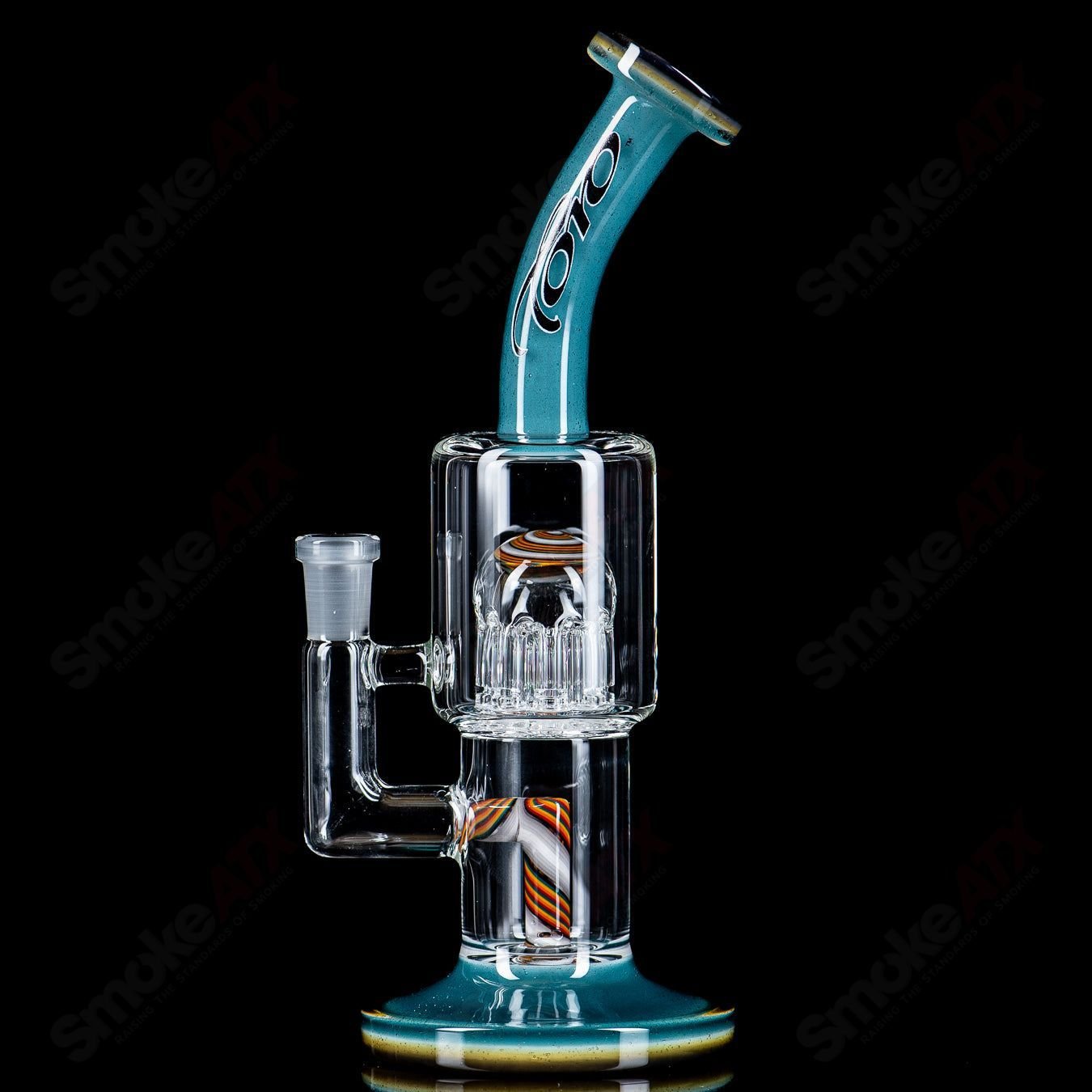 Toro Glass 10mm double macro concentrate rig with full color foot and mouthpiece, designed for heady concentrate dabbing.
