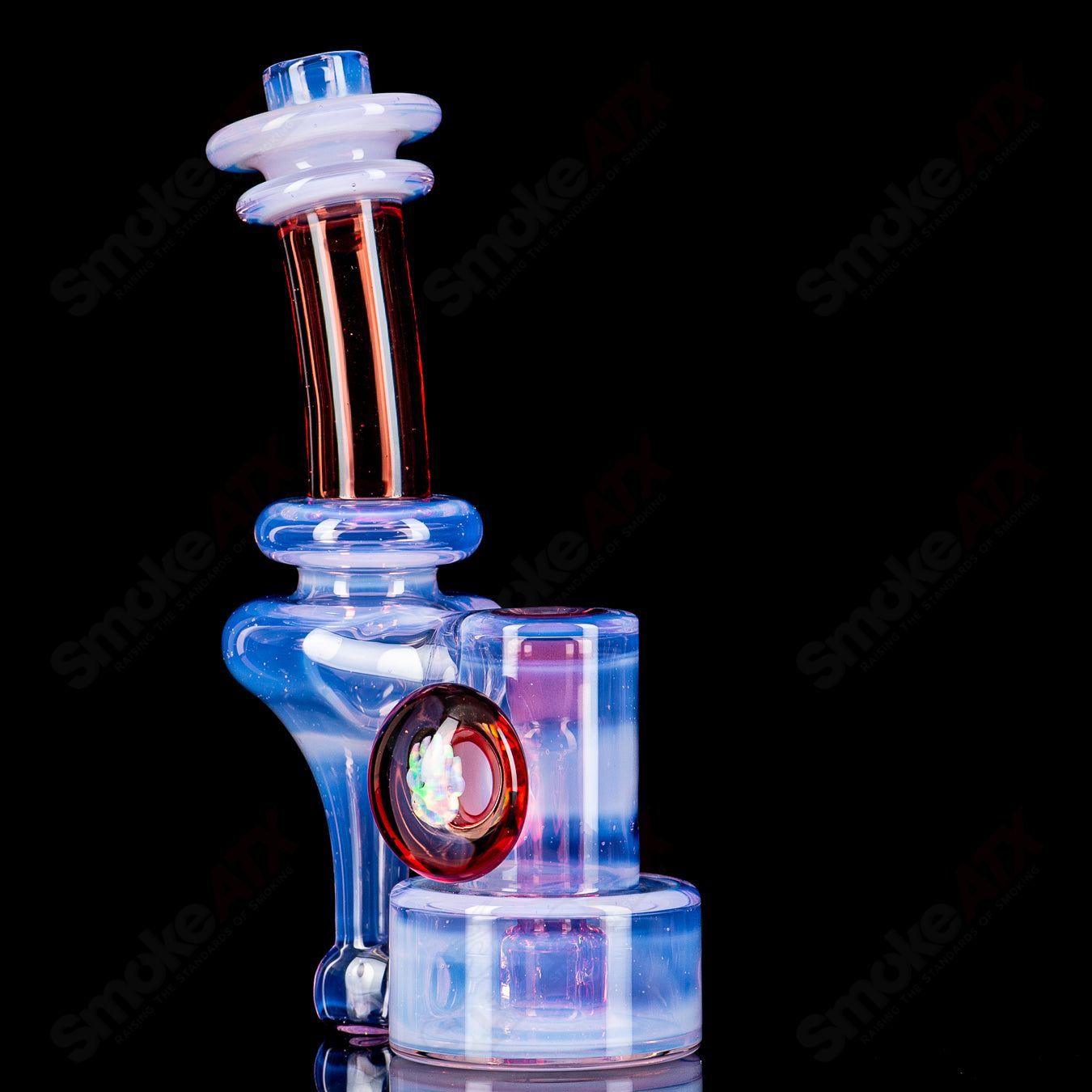 10mm Micro RBR Neo Rose/Pomegranate by Bear Mountain Studios, heady glass concentrate rig with intricate design and vibrant colors.
