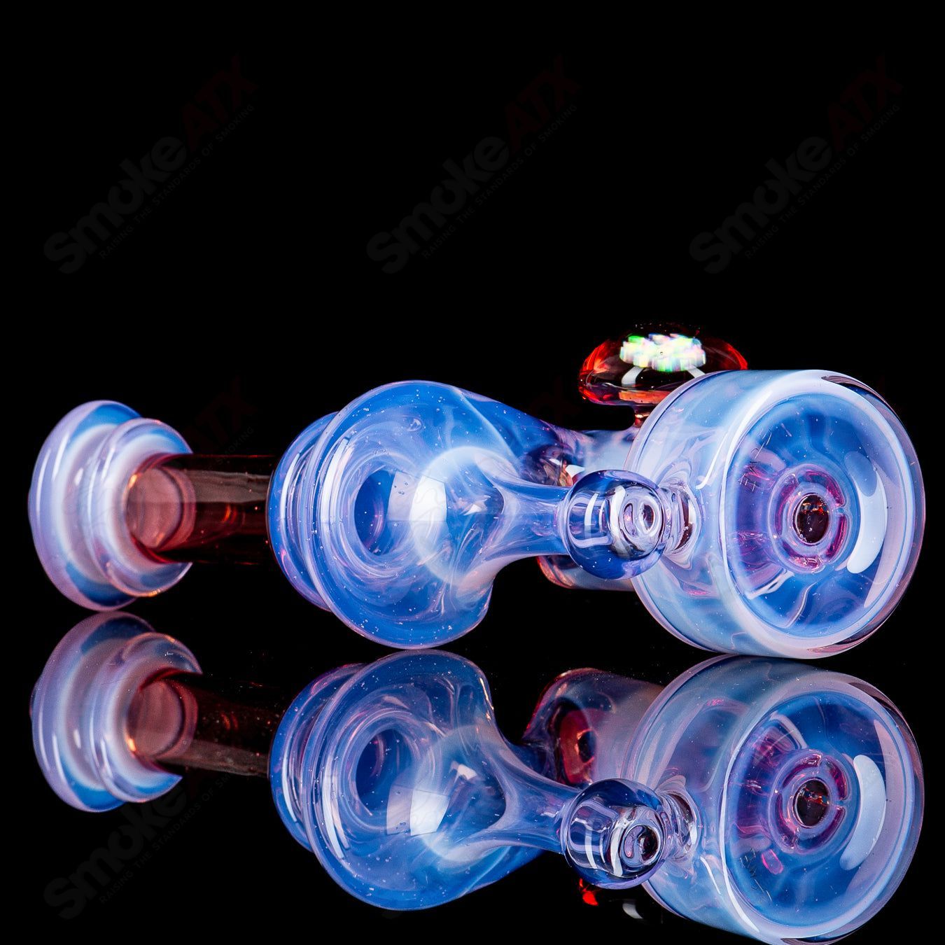 10mm Micro RBR Neo Rose and Pomegranate heady glass concentrate rig by Bear Mountain Studios, featuring intricate glasswork and vibrant colors.