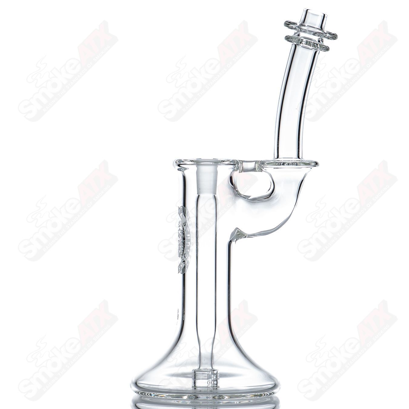 Mini 10mm Bubbler by Bear Mountain Studios, heady glass concentrate rig with intricate design and clear glass construction.