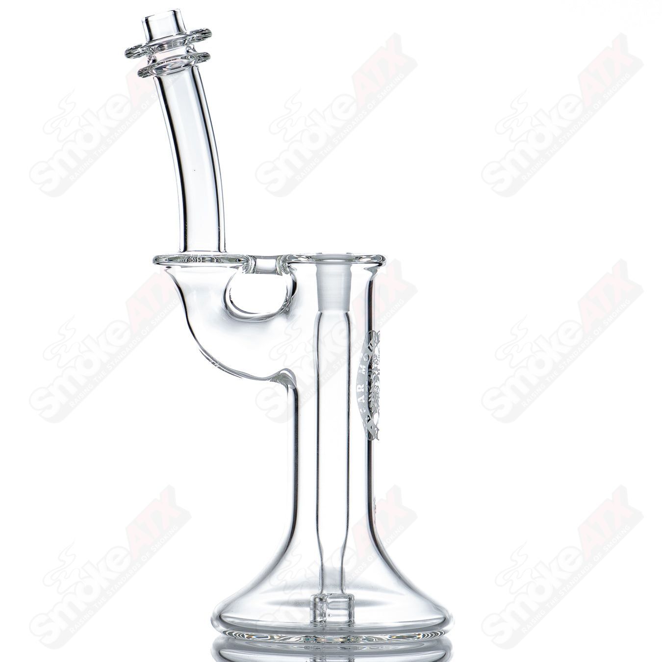 Mini 10mm Bubbler by Bear Mountain Studios, heady glass concentrate rig with intricate design and clear glass construction.