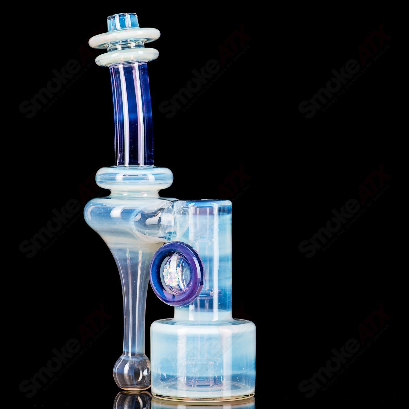Mini 10mm double diffused RBR Ghost/Gold Purple concentrate rig by Bear Mountain Studios, featuring vibrant purple accents and intricate glasswork.