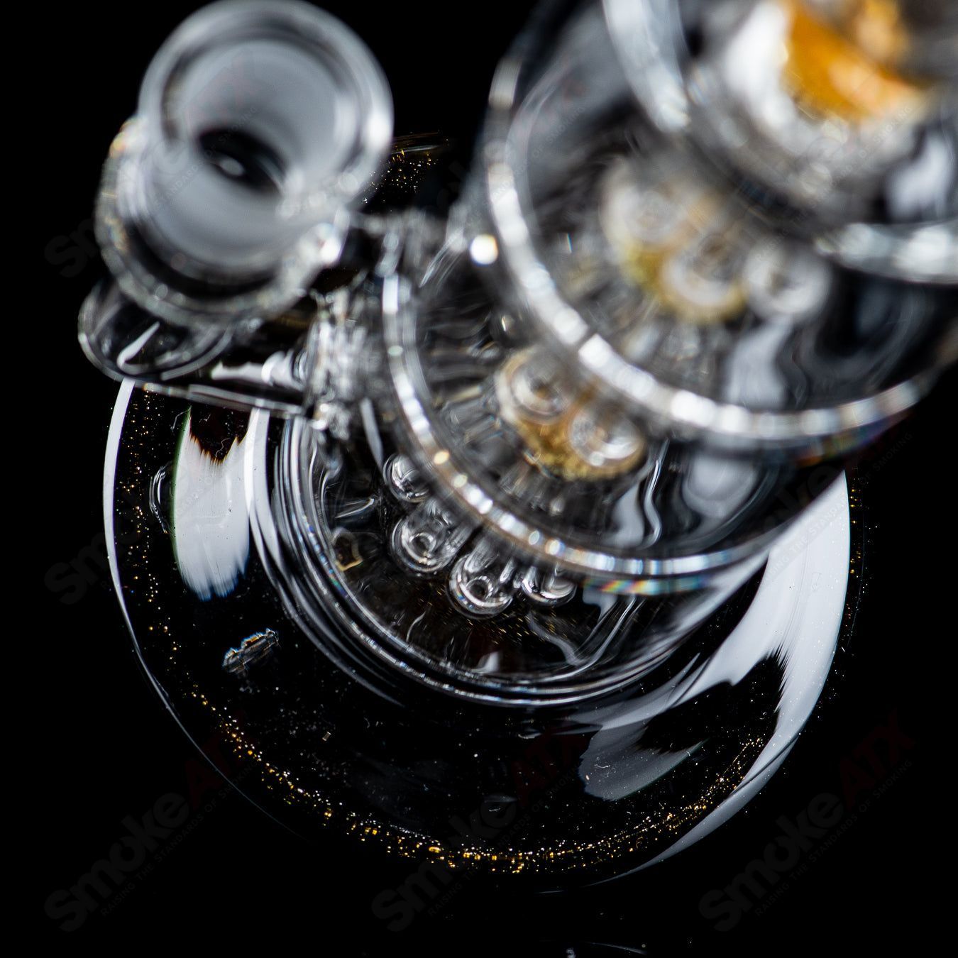 Toro Glass 10mm Triple Macro Bubbler with intricate glass design, showcasing detailed macro glass artwork and clear glass construction.
