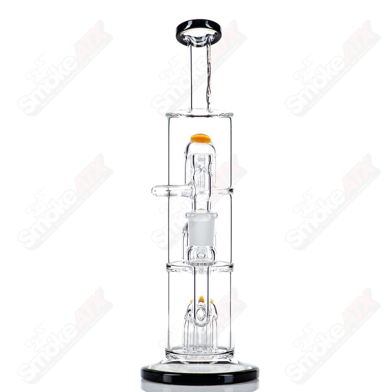 Toro Glass 10mm Triple Macro Bubbler showing clear glass with intricate macro details and smooth mouthpiece design.