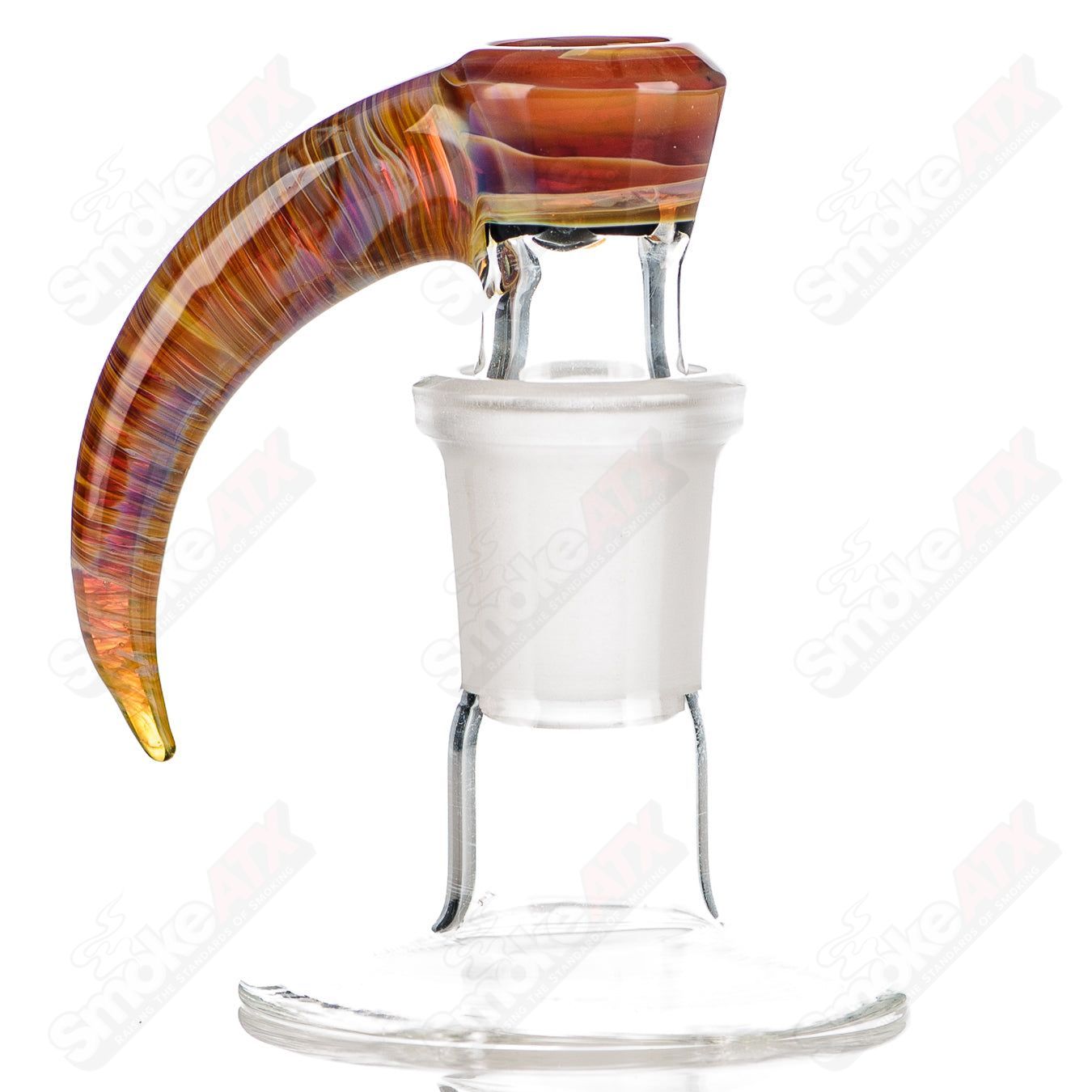 Colorful 18mm Texas Tubes Worked Color 4-Hole Slide for Heady Glass bowls, featuring vibrant patterns and a sturdy design.
