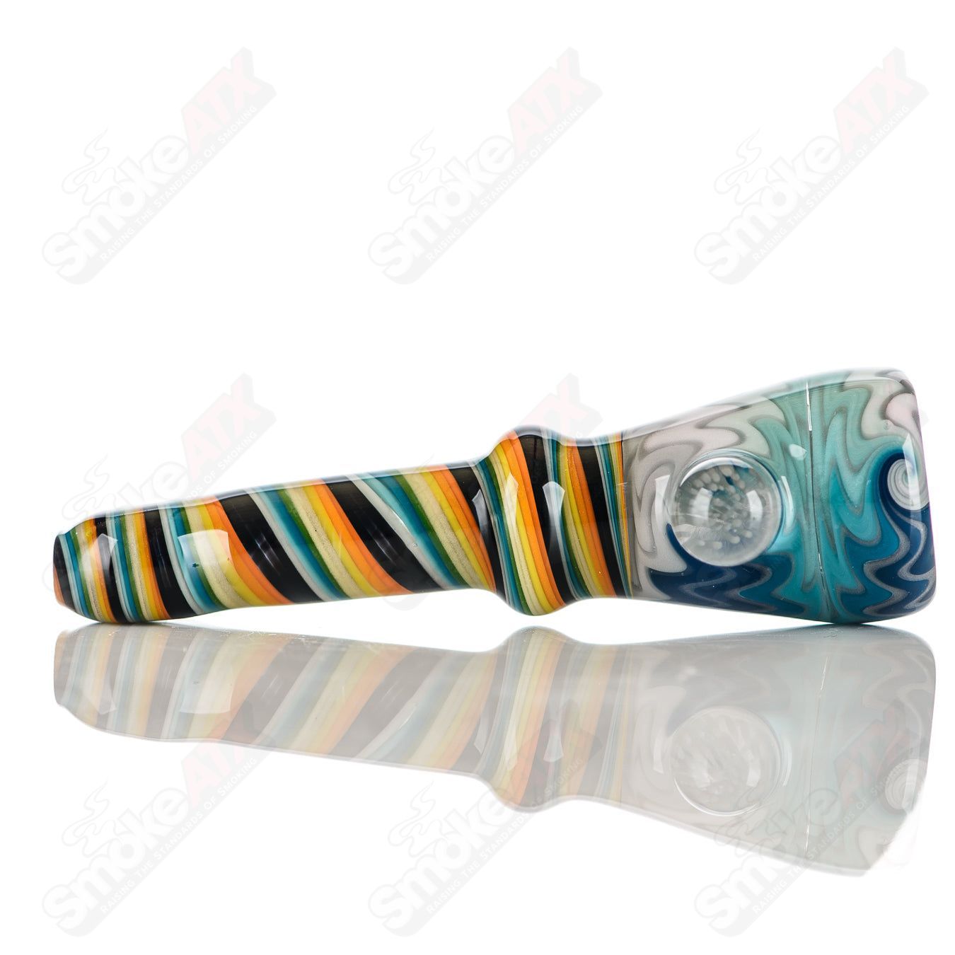 Katy Wright Glass Wig Wag Chillum, colorful heady glass pipe with wig wag design for smoking or collection.