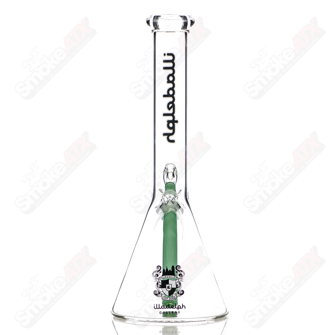 Black 12-inch 5mm mini beaker by Illadelph, clear glass with a sturdy base and wide mouth for smoking or vaporizing.