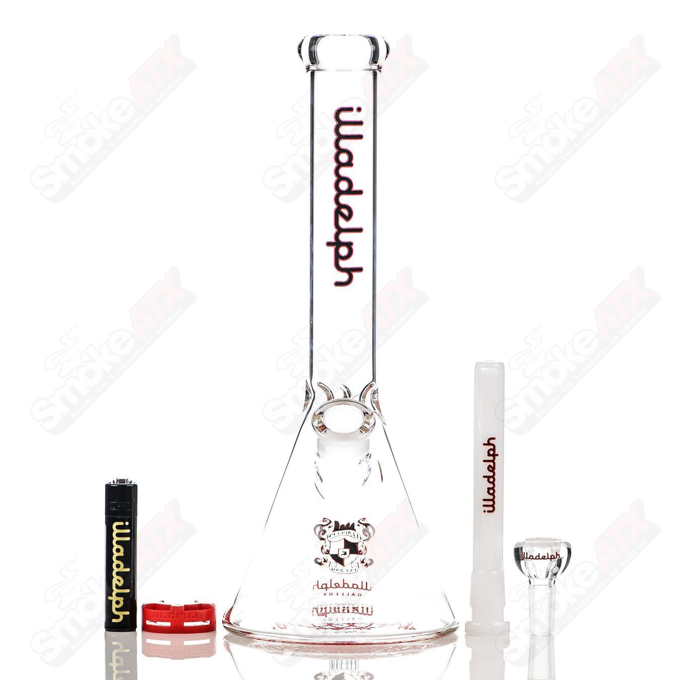 Black and red 12-inch mini beaker glass bong by Illadelph with 5mm thickness, featuring a compact design and durable construction.