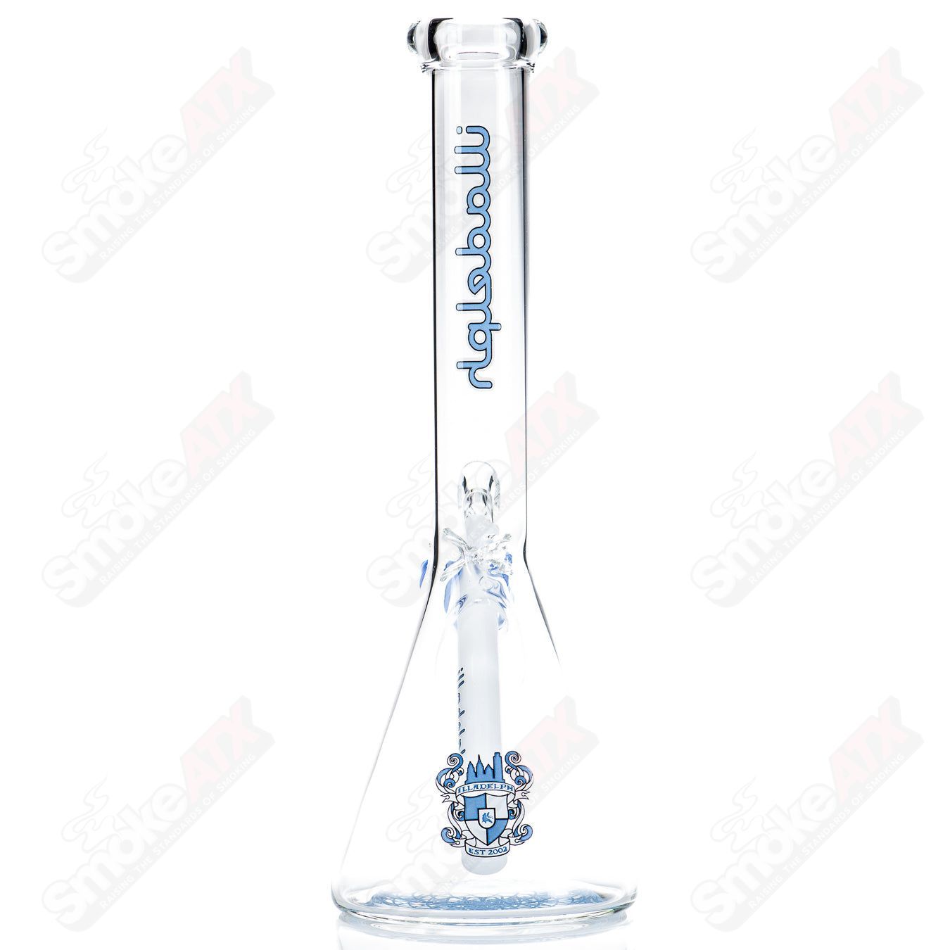 Blue 12-inch 5mm glass mini beaker by Illadelph, featuring a clear glass construction with a sturdy base and wide opening.