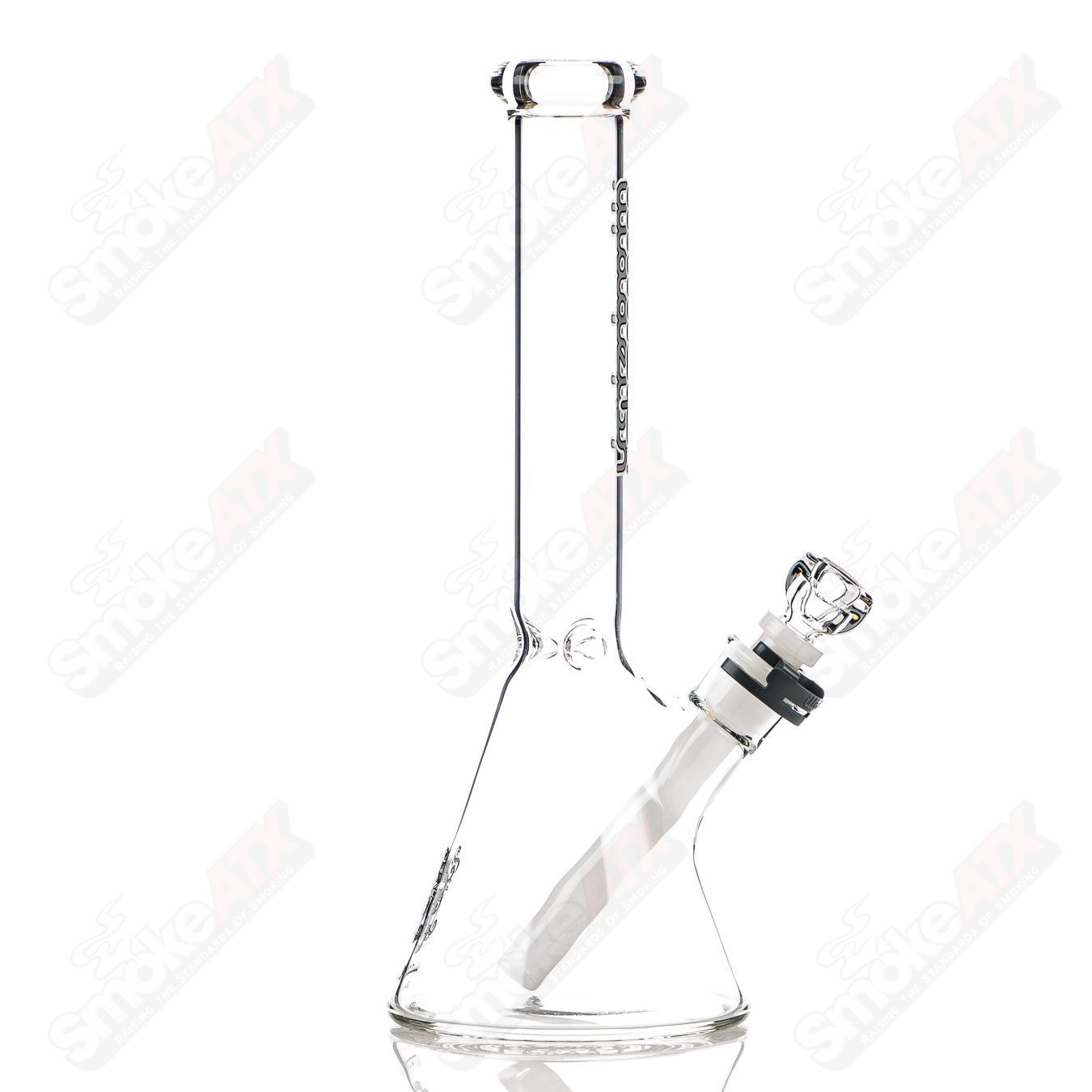 Gray 12-inch Illadelph glass beaker with 5mm thickness, showcasing its durable design and clear glass construction.