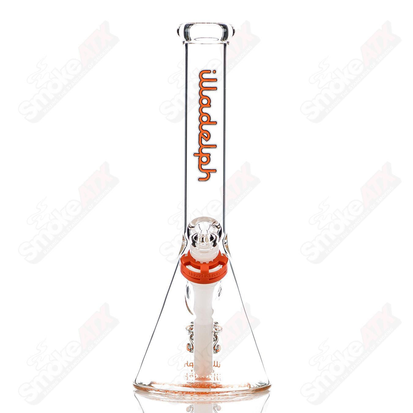 Orange 12-inch 5mm glass mini beaker by Illadelph, featuring a clear glass body and sturdy design for precise use.