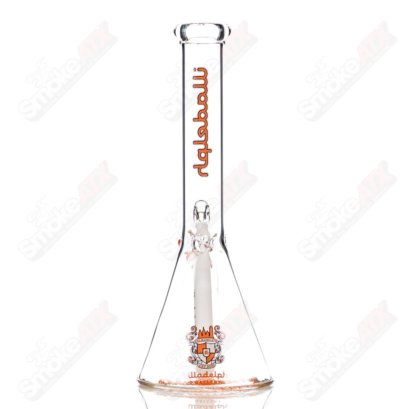 Orange 12-inch 5mm glass mini beaker by Illadelph, featuring a clear glass construction and sturdy base.