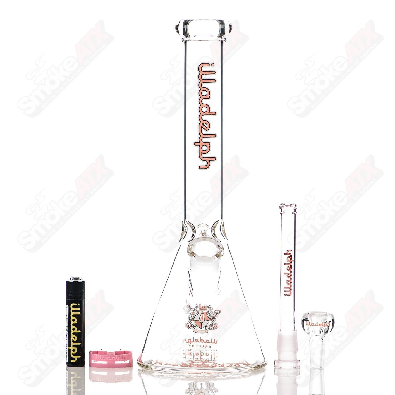 Pink 12-inch 5mm glass mini beaker by Illadelph, featuring a clear laboratory-style design with a sturdy base and wide mouth.
