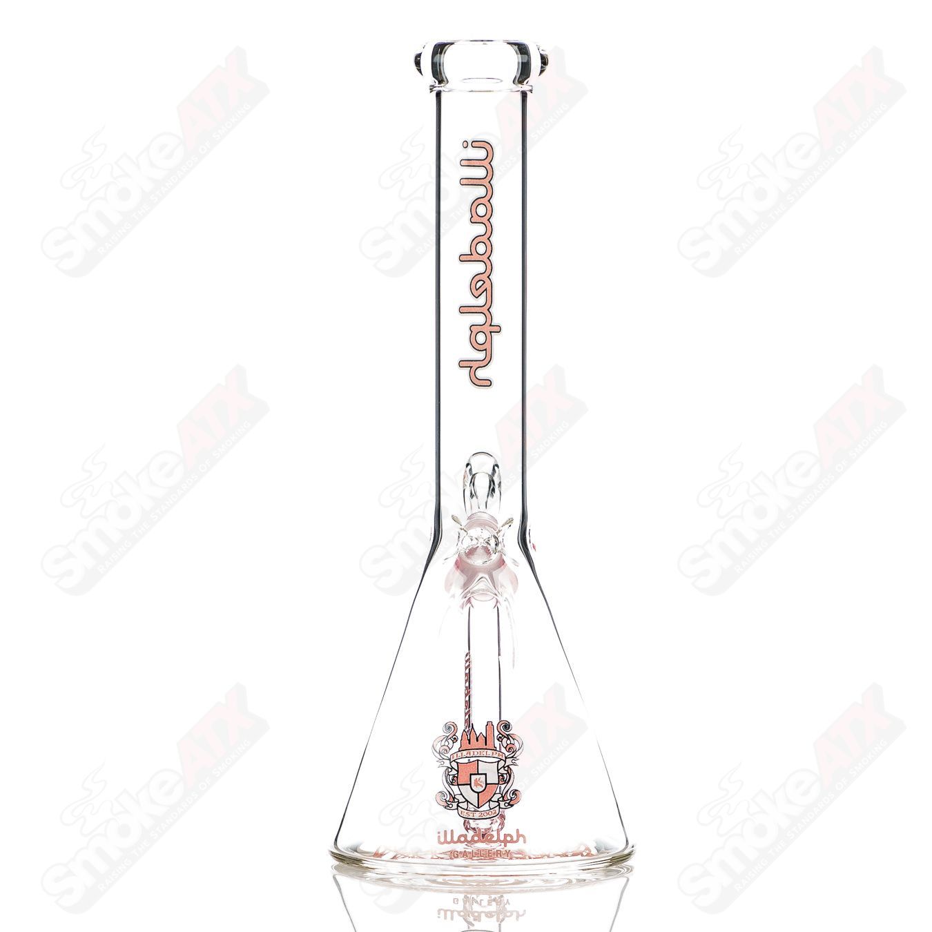 Pink 12-inch mini beaker made of glass by Illadelph, featuring a 5mm thickness and classic beaker shape.