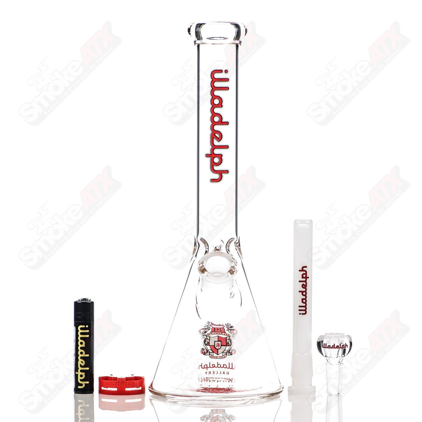 Red 12-inch Mini Beaker by Illadelph, glass smoking beaker with a 5mm thickness and compact design.