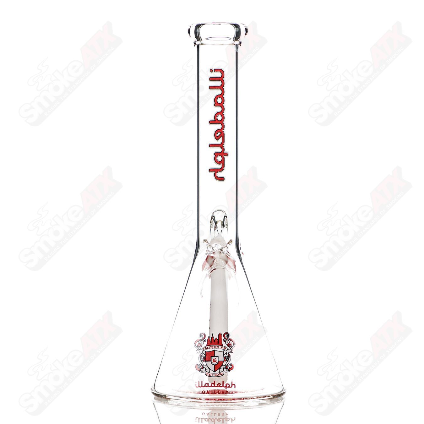 Red 12-inch 5mm glass mini beaker by Illadelph, featuring a sturdy beaker shape with clear glass and red accents.