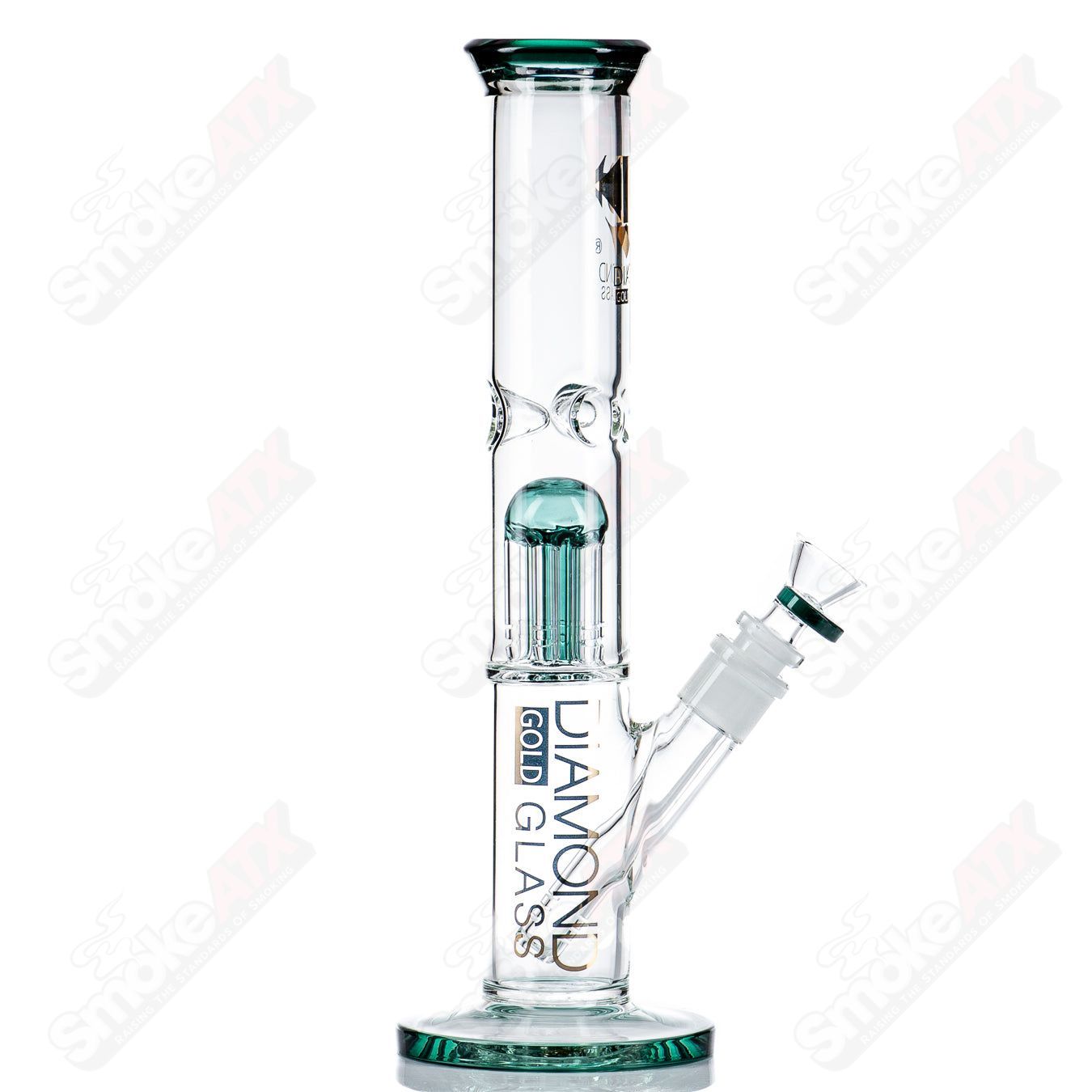 12" 6 - Arm Straight Tube (Teal) Diamond Glass - Smoke ATX