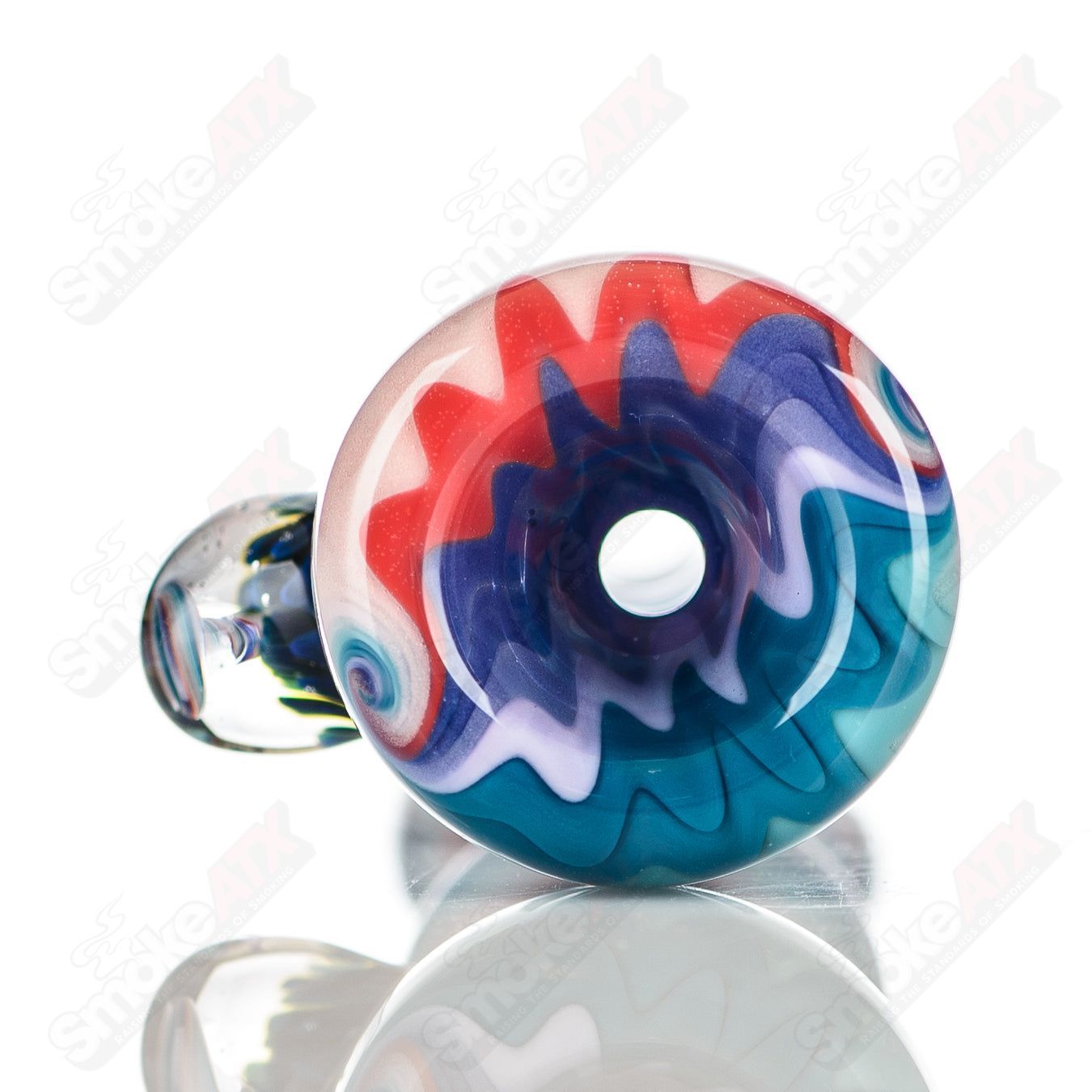 Katy Wright Glass Wig Wag Chillum, colorful heady glass pipe with vibrant wig wag pattern, designed for smoking enjoyment