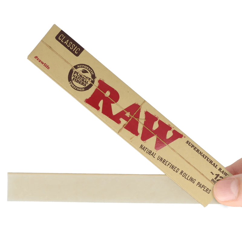 12-inch RAW Supernatural Classic rolling papers, thin and lightweight, designed for smooth rolling and optimal burn.