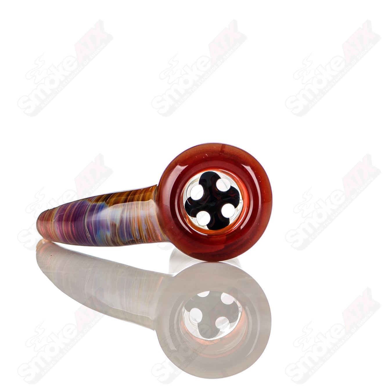 Colorful 18mm Texas Tubes Worked Color 4-Hole Slide by Heady Glass, designed for use with Texas Tubes bowls.