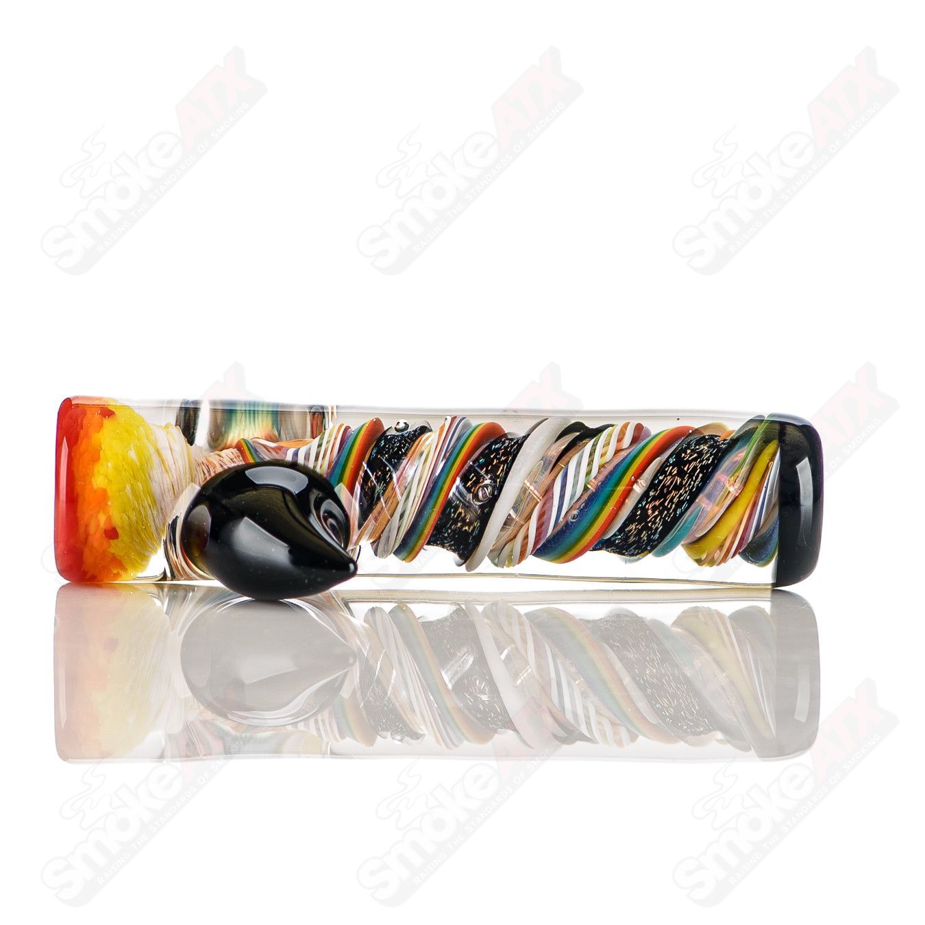 Colorfully worked IO Chillum by Jeremy from Oregon, featuring intricate 14-color glass design, heady glass chillum for smoking.