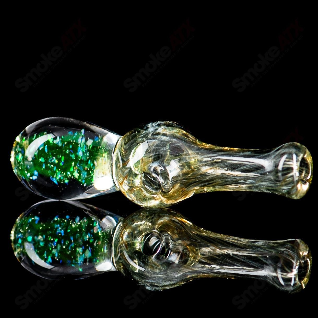 Heady glass Puffco top featuring the UV Puffco Joystick Indo design by Geoff Made Glass, with vibrant colors and intricate details.