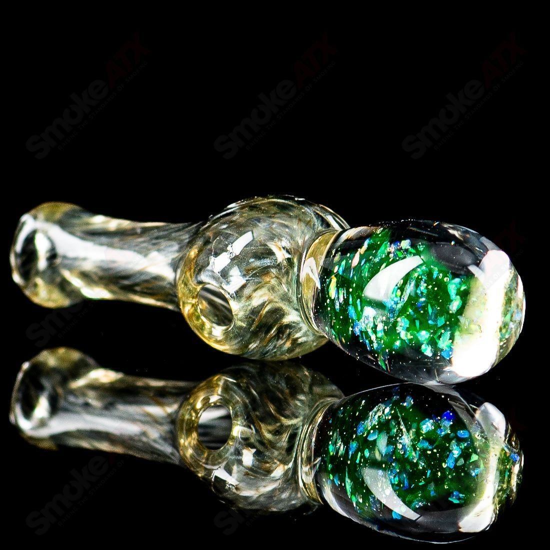UV Puffco Joystick Indo by Geoff Made Glass, colorful heady glass Puffco top with intricate design and vibrant UV-reactive features.