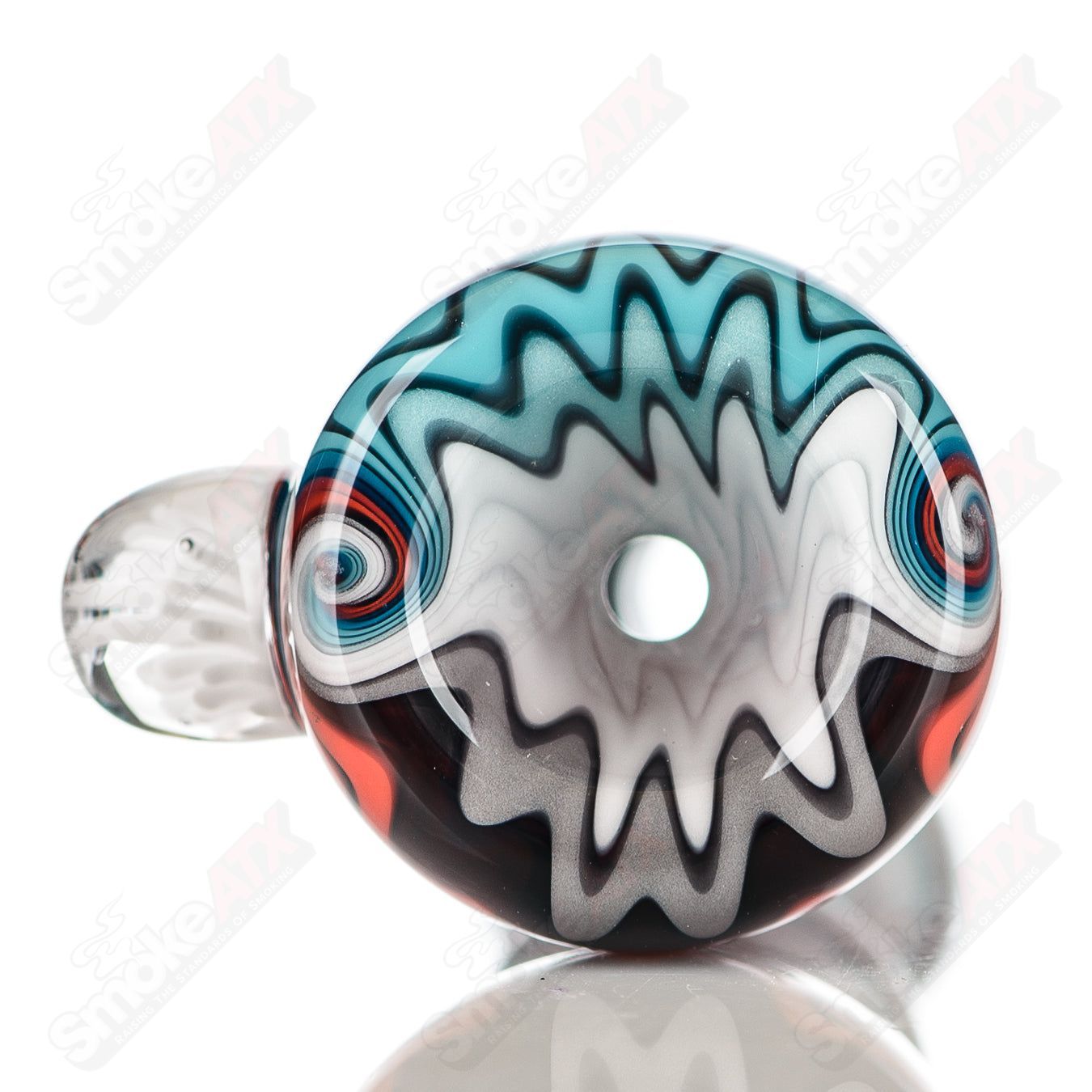 Katy Wright Glass Wig Wag Chillum, colorful heady glass pipe with vibrant wig wag pattern, designed for smoking.