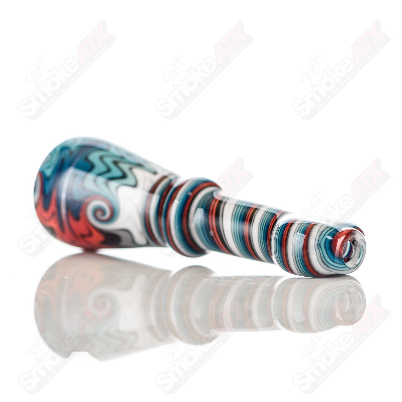Katy Wright Glass Wig Wag Chillum, clear heady glass pipe with colorful wig wag design, compact and artistic smoking accessory