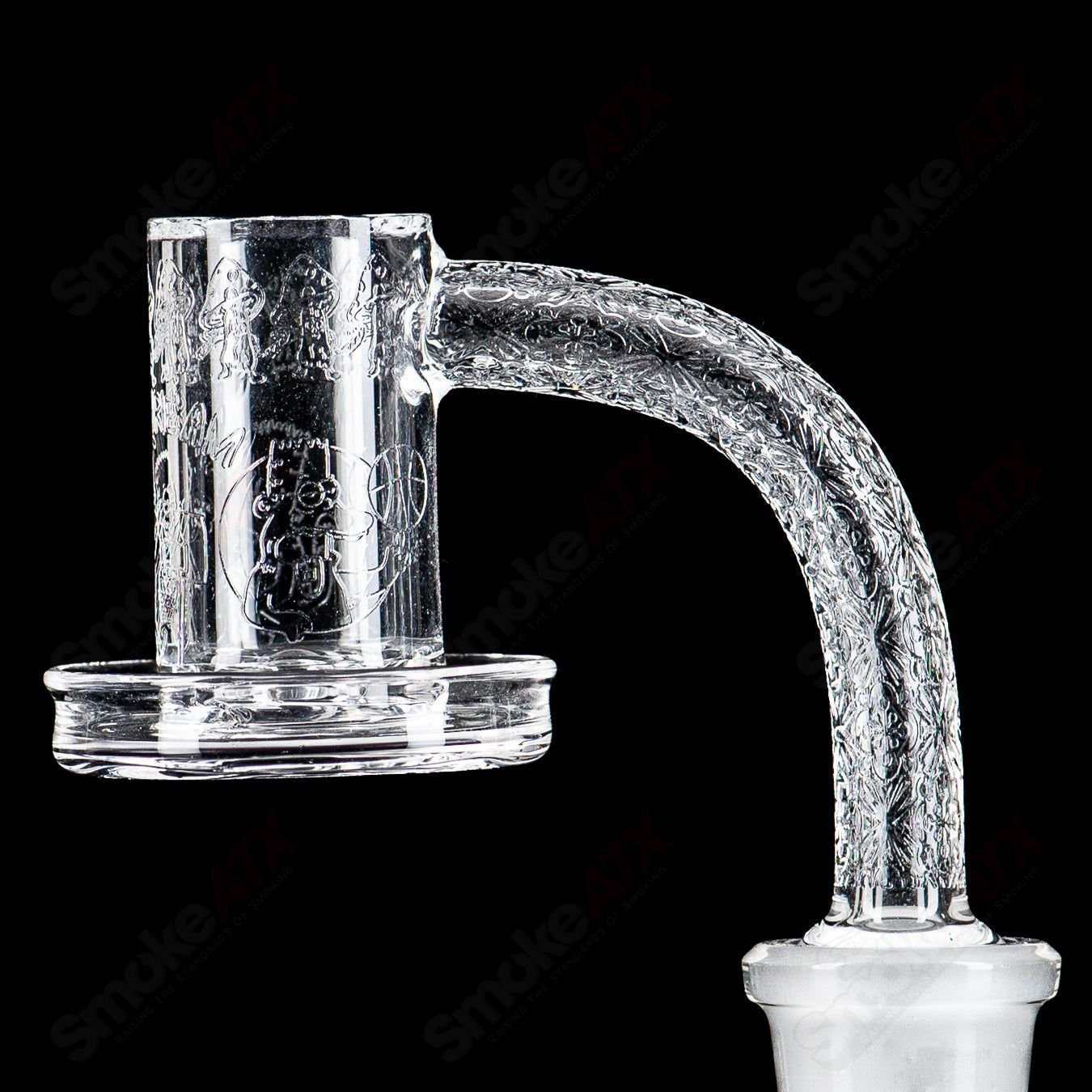 Glass banger for dabbing, Quave Club Bangers 14/90 Air Hream GZ1 Charmer model, clear glass with intricate design details.