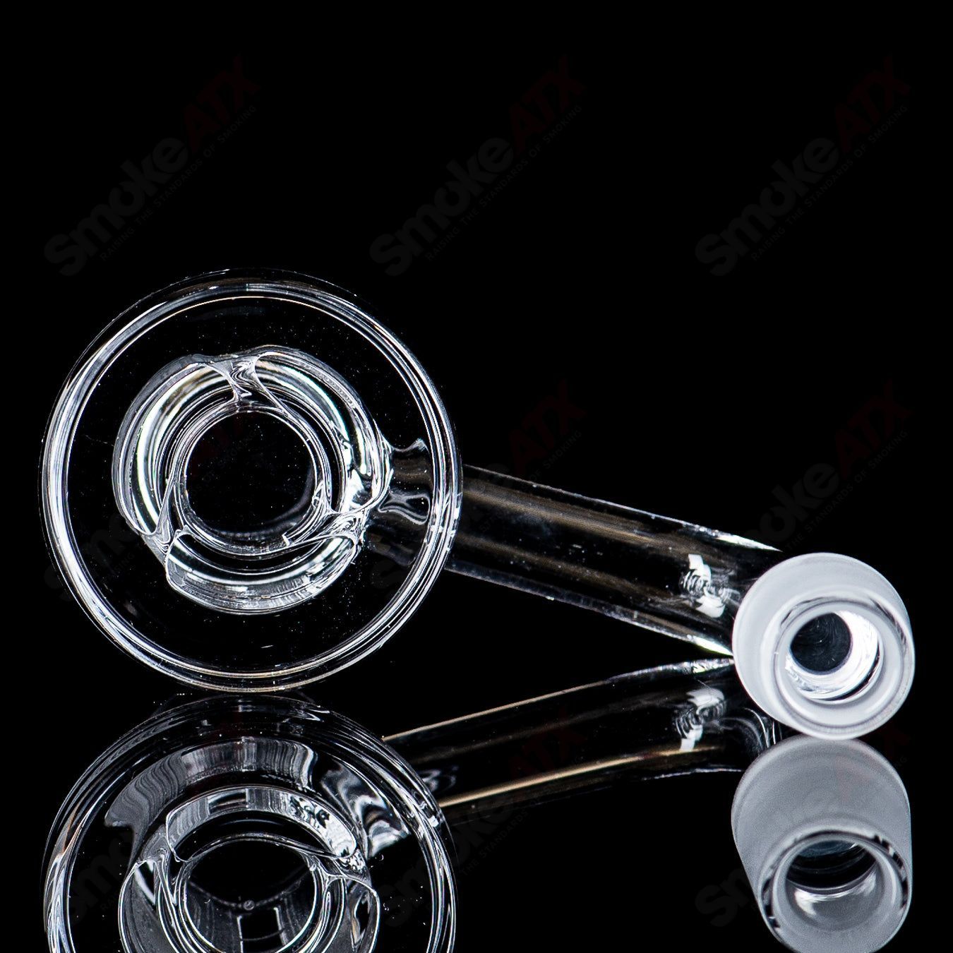 Glass banger from Quave Club Bangers, 14/90 Hash Ruined My Life Charmer design, featuring clear glass with intricate details.