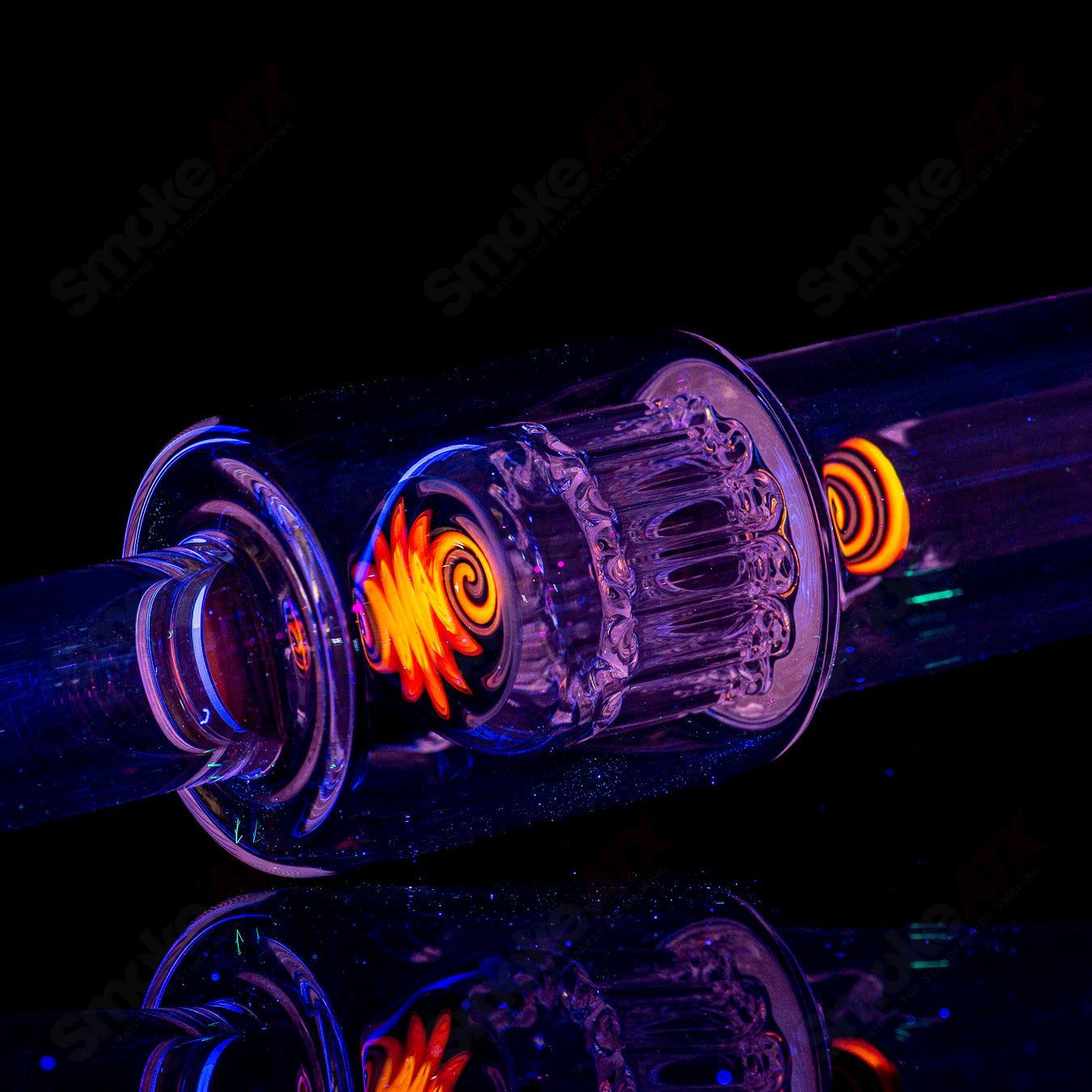 Toro Glass 14mm circular to 13-arm perc straight tube with reversal sections, designed for smooth water filtration and diffusion.