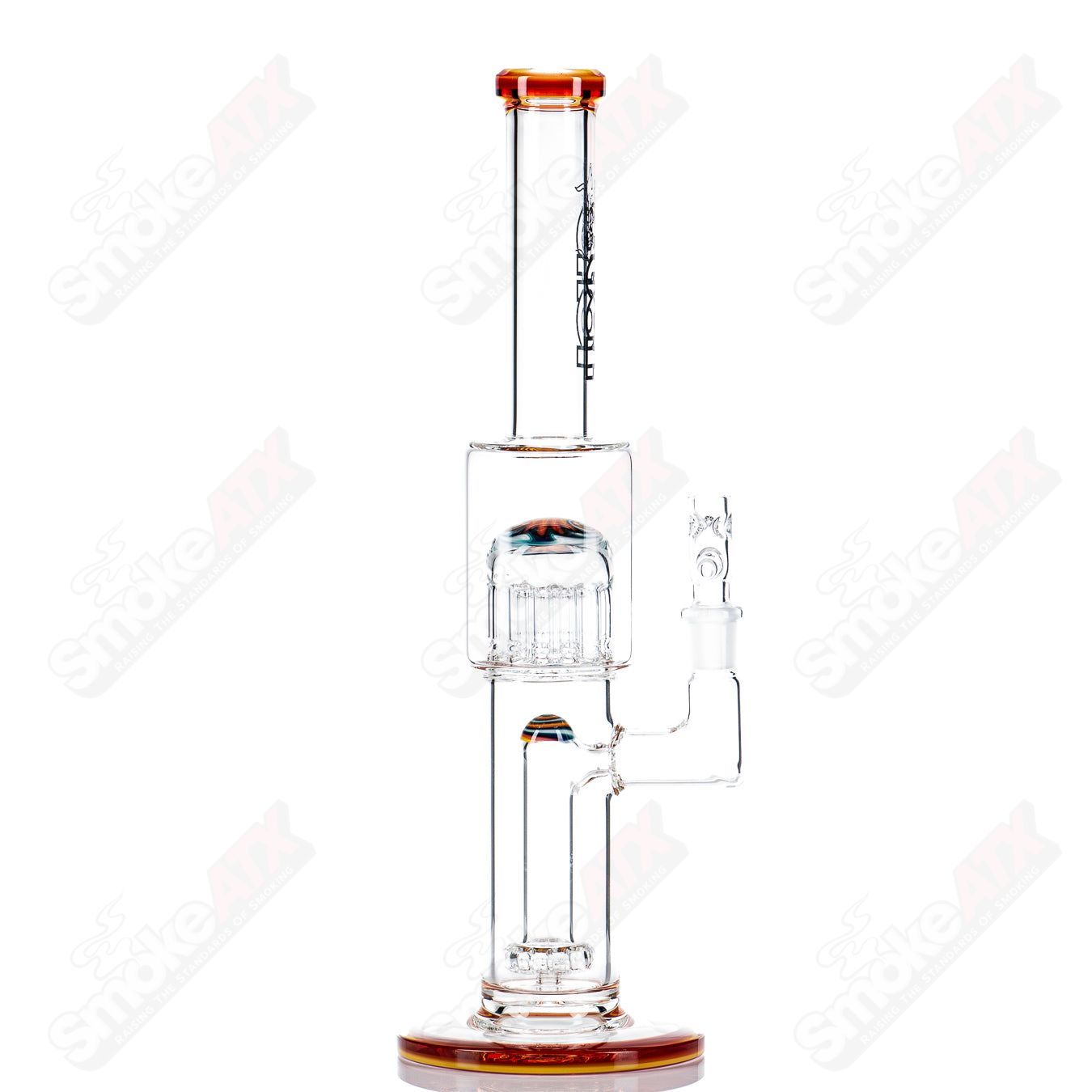 Toro Glass 14mm circular to 13-arm perc straight tube with reversal sections, designed for smooth water filtration and airflow.