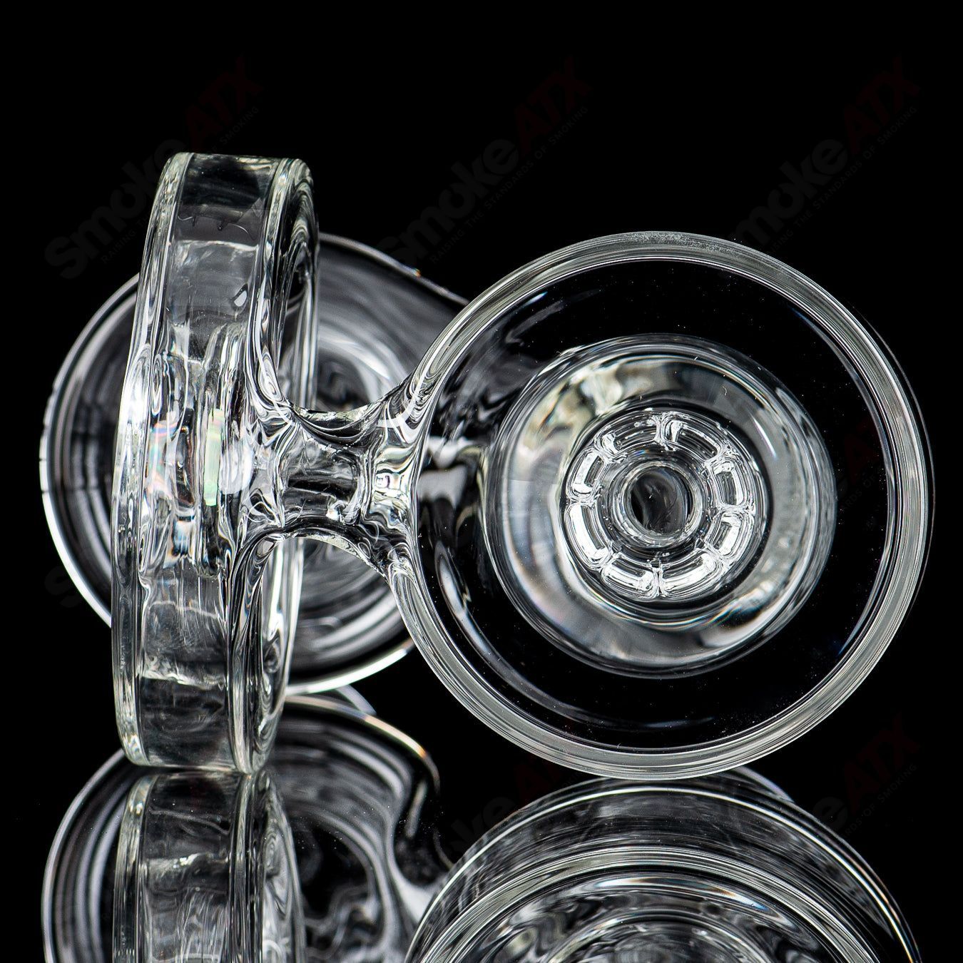 Clear 14mm double diffused Halo RBR glass concentrate rig by Bear Mountain Studios, featuring a sleek design and precise diffusion.