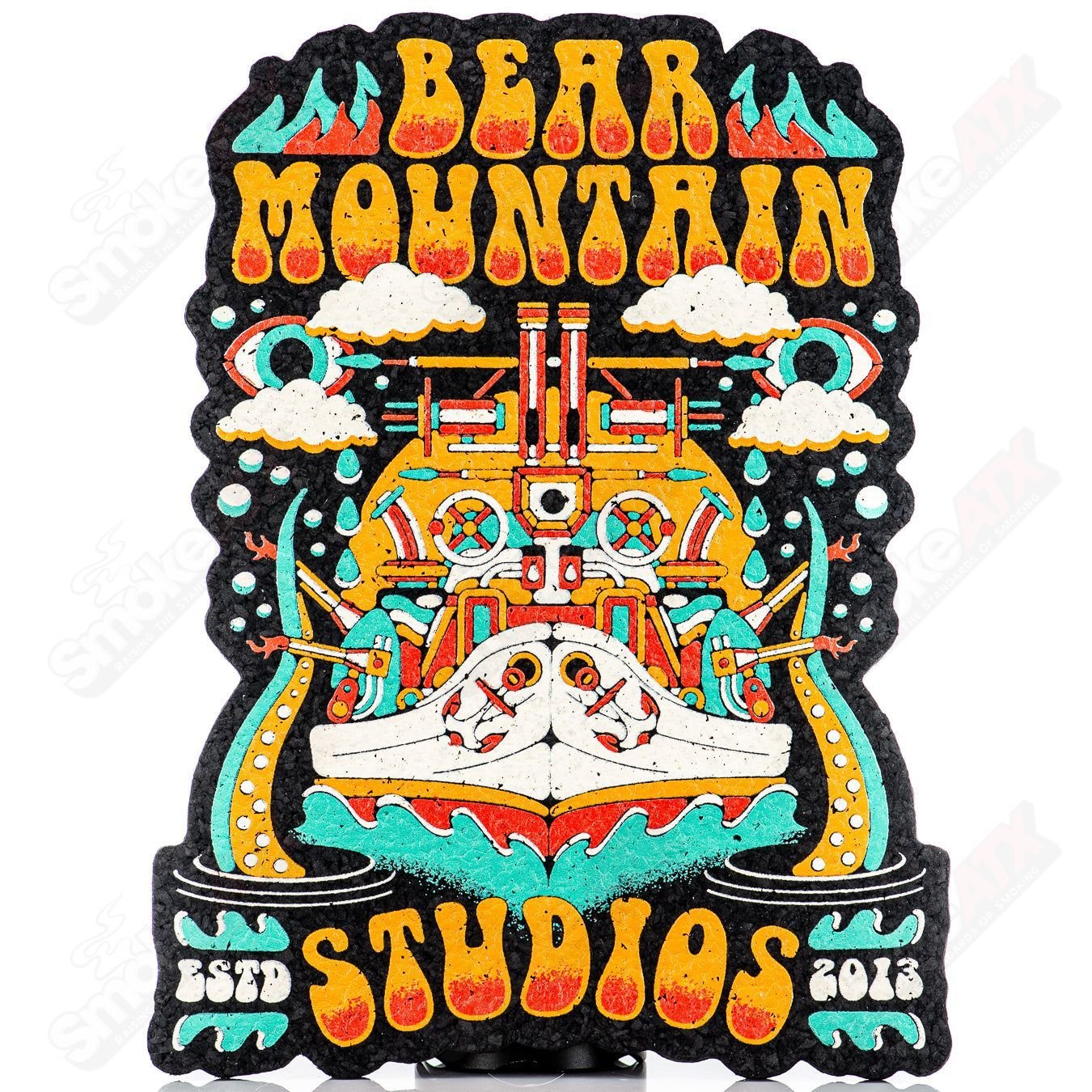 14mm double diffused RBR concentrate rig by Bear Mountain Studios with chocolate opal and ghostover yellow glass design