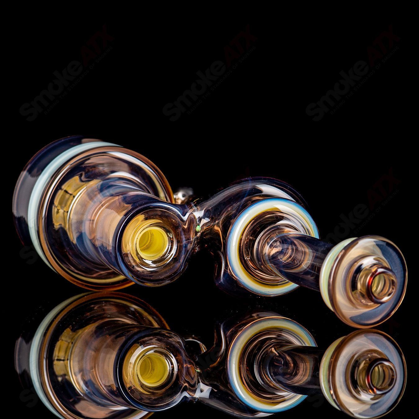 14mm double diffused RBR concentrate rig by Bear Mountain Studios featuring chocolate opal and ghostover yellow glass design.