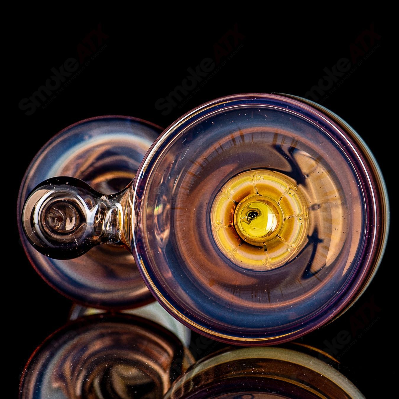 14mm double diffused RBR concentrate rig with chocolate opal and ghostover yellow glass by Bear Mountain Studios.