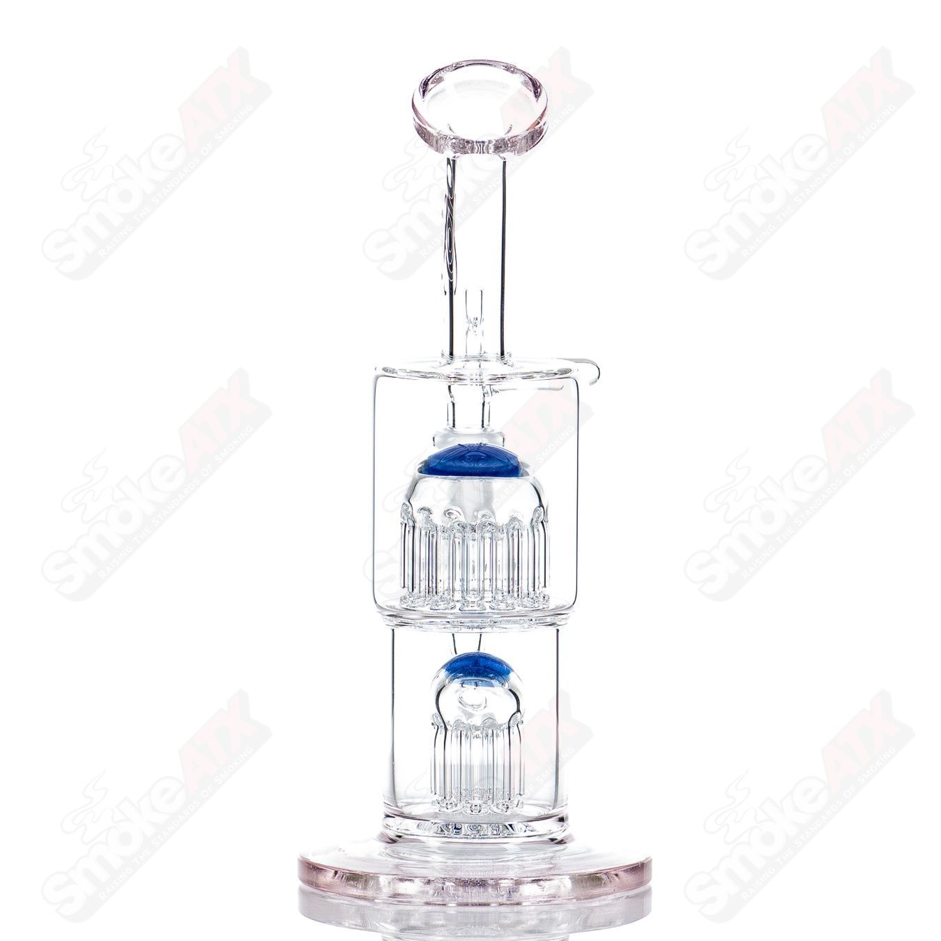 Toro Glass 14mm Double Macro XL bubbler with color accents, featuring intricate glasswork and a sturdy base.