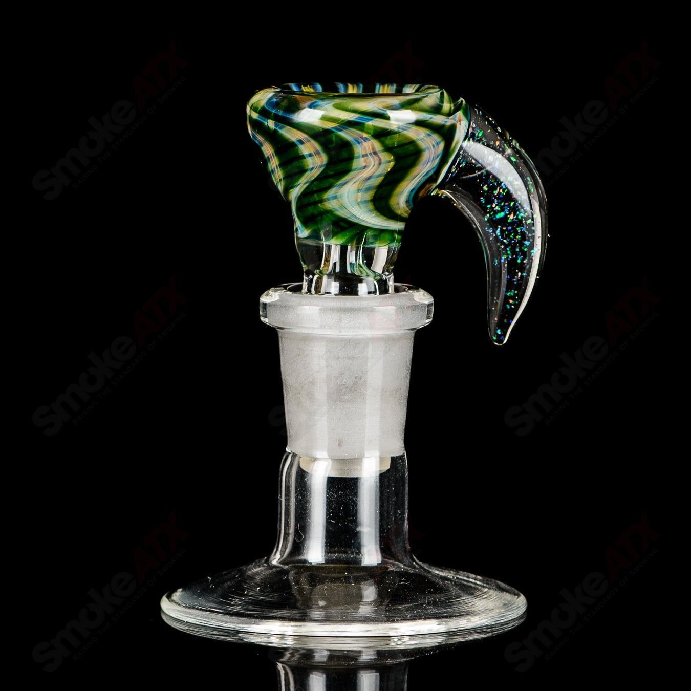 14mm Green Layered Linework Martini Slide w Opal Horn Indo Glass - Smoke ATX