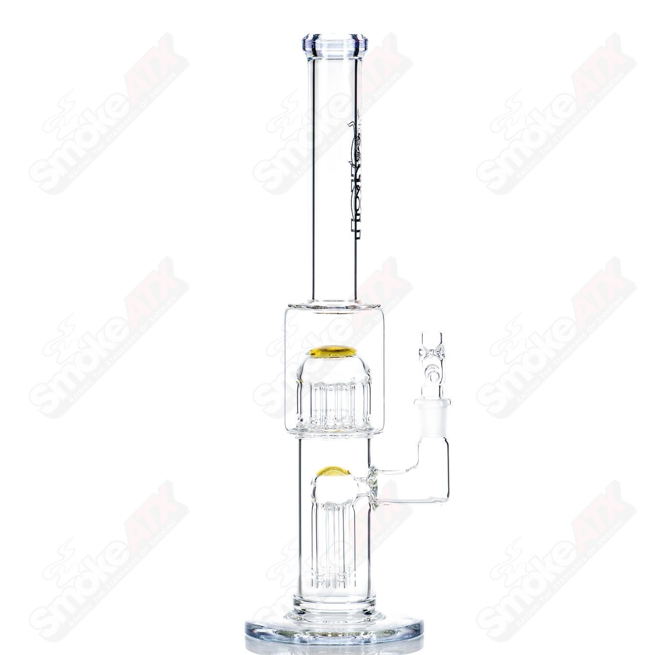 Toro 14mm Mini 7/13 Arm Perc straight glass tube with colorful cap, designed for smooth smoking experience.