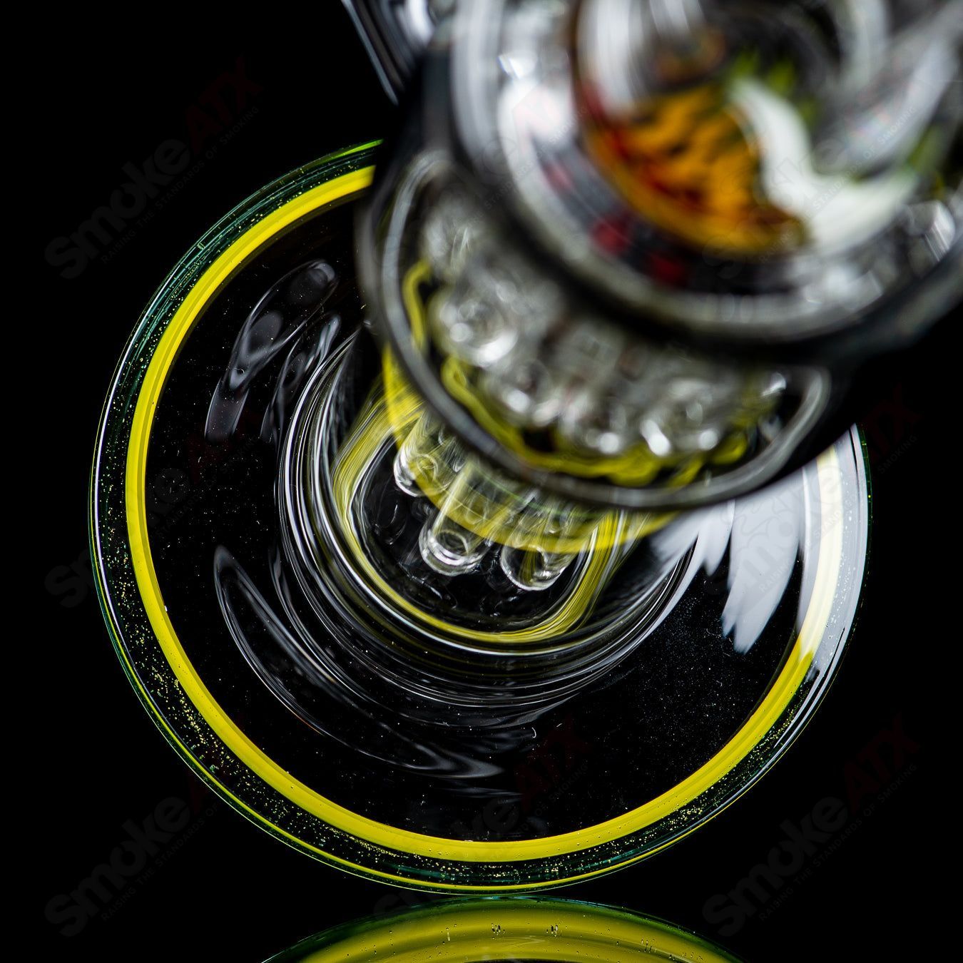Toro Glass 14mm mini 7/13 arm perc straight tube with reversal sections, featuring intricate glasswork and clear design.