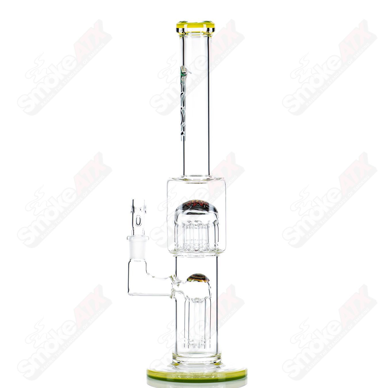 Toro Glass 14mm mini 7/13 arm perc straight tube with reversal sections, showcasing intricate glasswork and clear design.