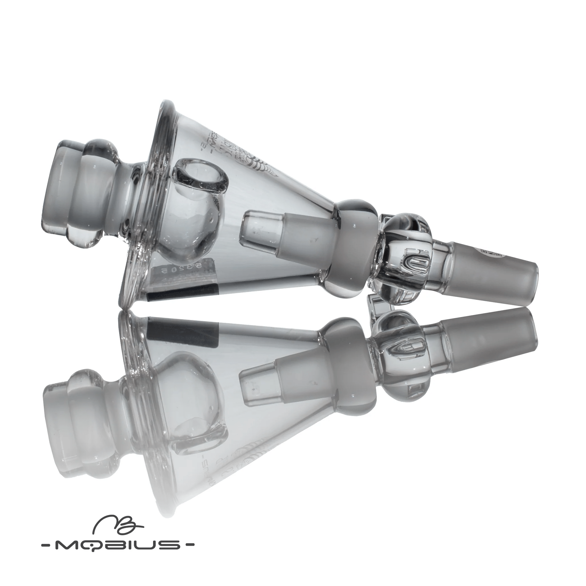 Mobius 14mm Snap Trap Fitting glass bowl for smoking, showcasing the clear glass construction and detailed bowl design.
