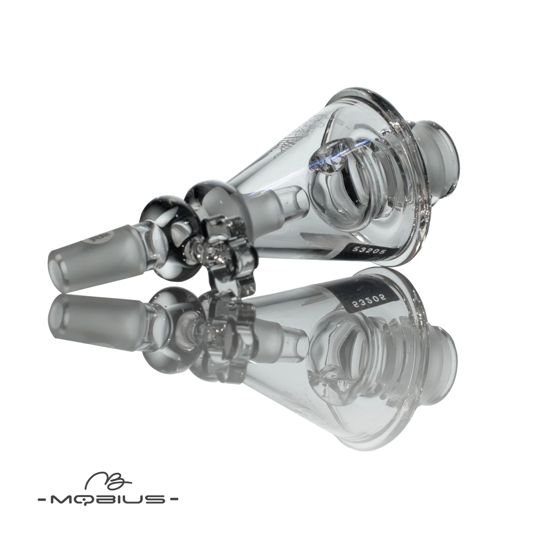 Mobius 14mm Snap Trap fitting glass bowl for dry herbs, featuring a durable design and clear glass construction.