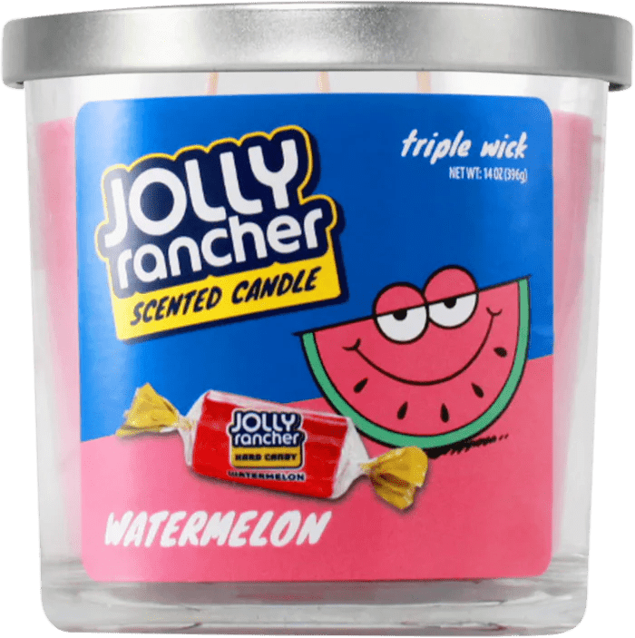 14oz Licensed Snacks scented candles in glass jars, featuring colorful packaging and snack-themed designs for aromatic ambiance