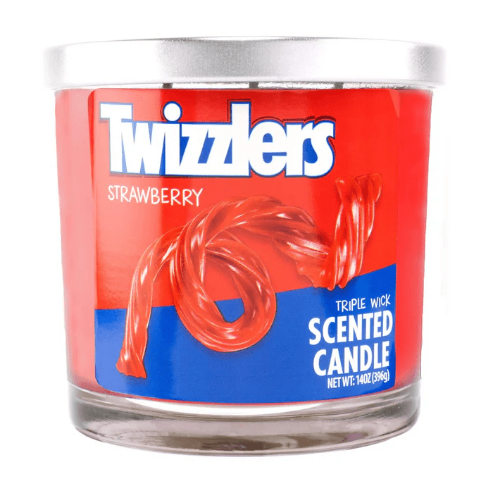 14oz Licensed Snacks scented candles in glass jars with colorful labels, designed as incense candles and odor sprays.