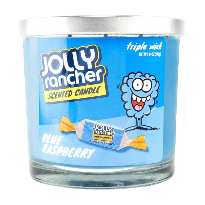 14oz Licensed Snacks Scented Candles in glass jars, featuring colorful labels and a cozy, inviting design.