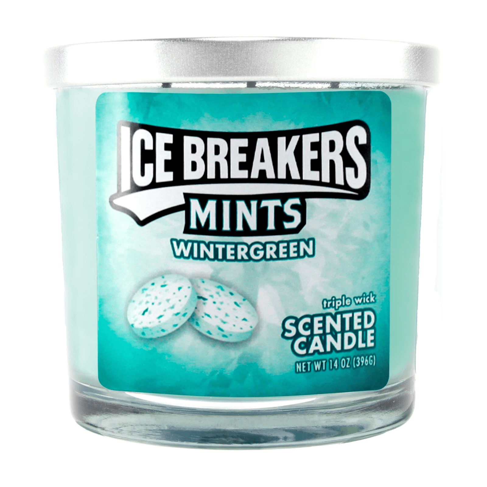 14oz Licensed Snacks scented candle in a glass jar, featuring colorful snack-themed design and natural candle wax interior.