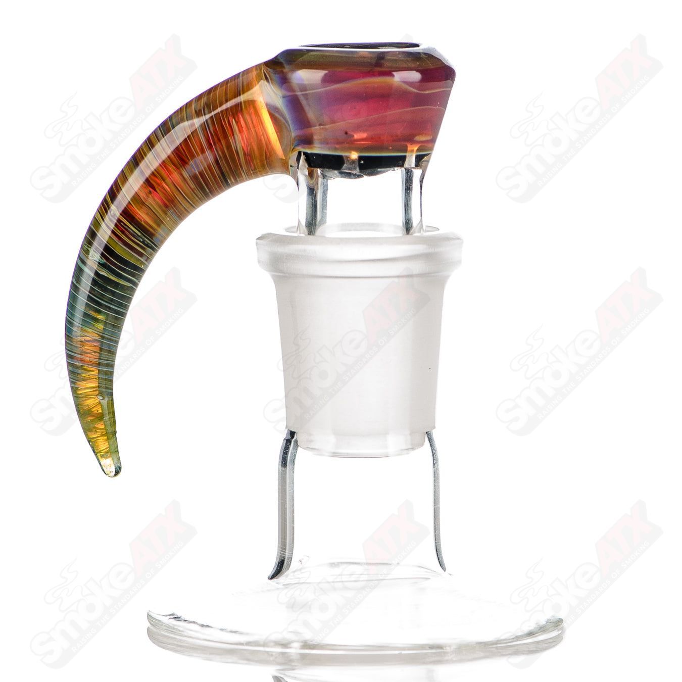 Colorful 18mm Worked Texas Tubes 4-Hole Slide by Texas Tubes, designed for Heady Glass bowls with vibrant, intricate glasswork.