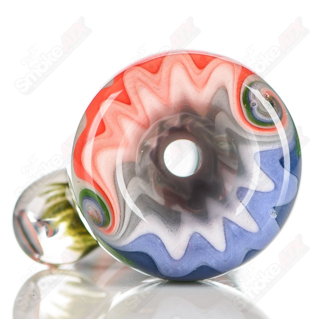 Katy Wright Glass Wig Wag Chillum, colorful heady glass pipe with a unique wig wag design, suitable for smoking enthusiasts.